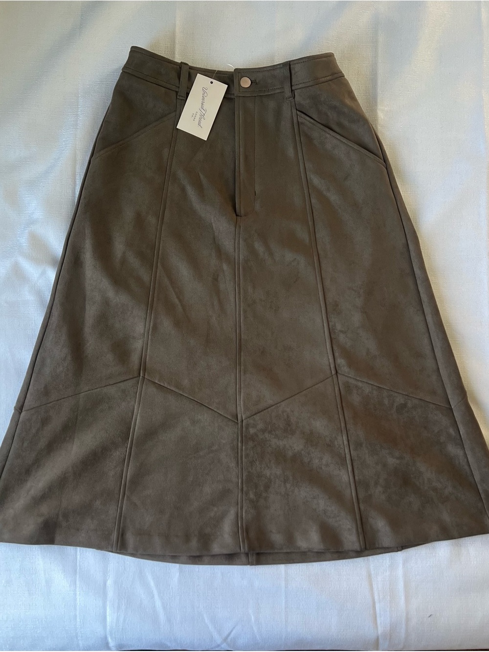 Women’s A-Line Faux Suede Skirt in Olive Brown universal threads
